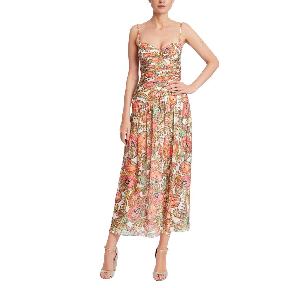 Badgley Mischka Elegant Paisley Print Ruched Maxi Designer Dress Size 6. /0002